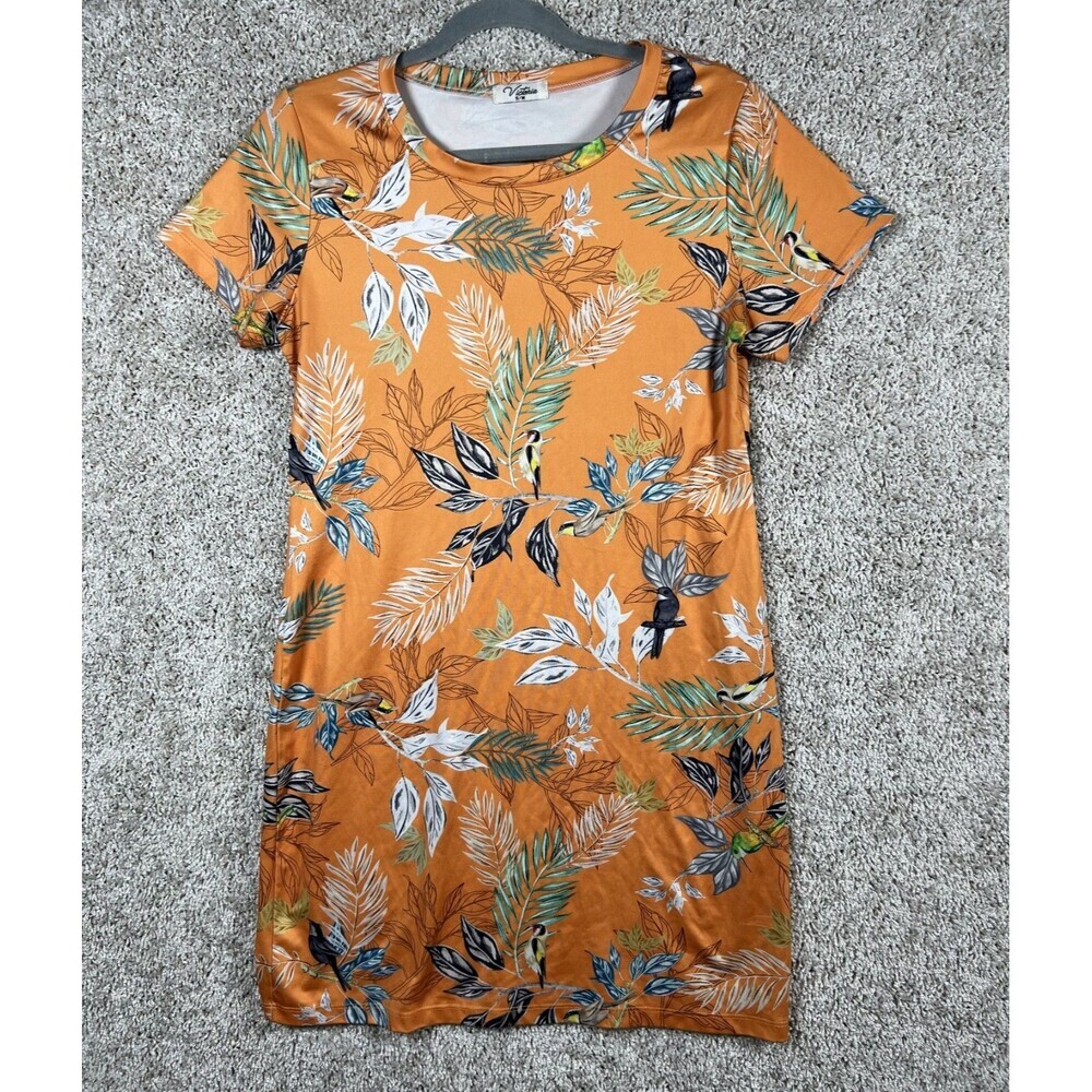 Victoria’s Secret Tropical Dress Orange Bird Print Short Sleeve S/M